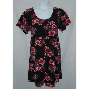 SWAK Black Floral Plus Sz 2X Stretchy Casual Pleated Front Mini Dress LIKE NEW